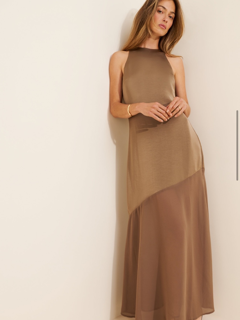 Sleek Halter Maxi Dress in Brown